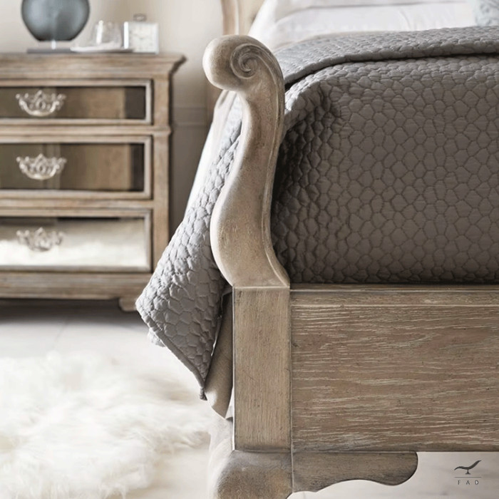 Luxurious Provençal Solid Oak Wood Bed | French Eighteenth-Century Design