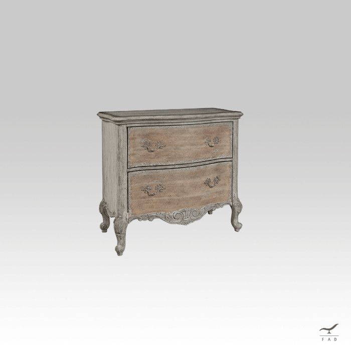 Solid Oak Bedside Table with Bronze Handles | Baroque Motifs | Antique Style