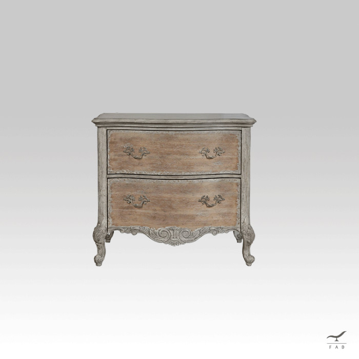 Solid Oak Bedside Table with Bronze Handles | Baroque Motifs | Antique Style