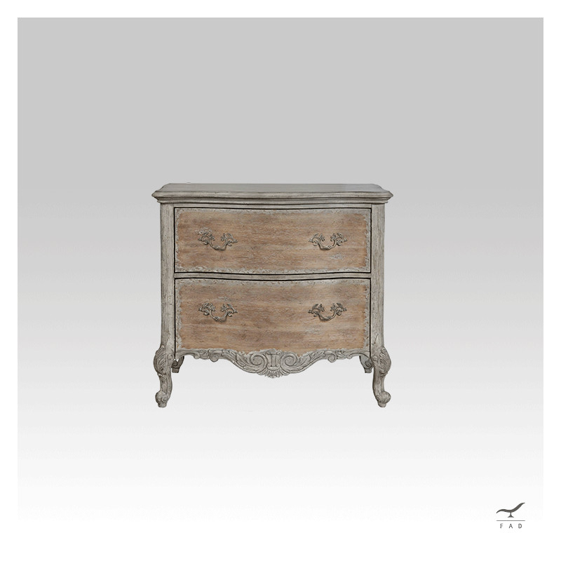 Solid Oak Bedside Table with Bronze Handles | Baroque Motifs | Antique Style