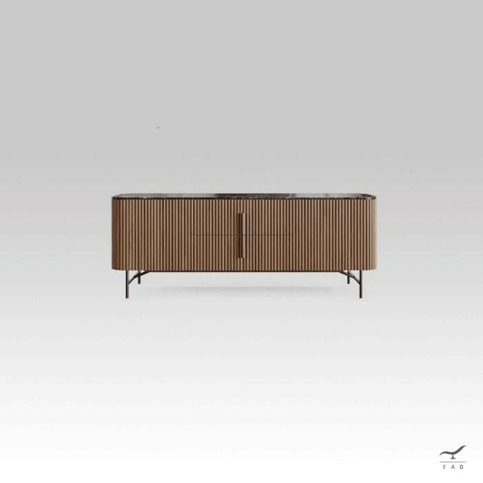 Elegant JIRO Sideboard | Veneered Plywood with Metal Base | Stoneware or Marble Top