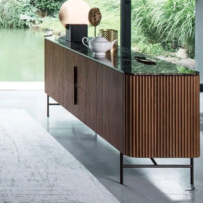 Elegant JIRO Sideboard | Veneered Plywood with Metal Base | Stoneware or Marble Top