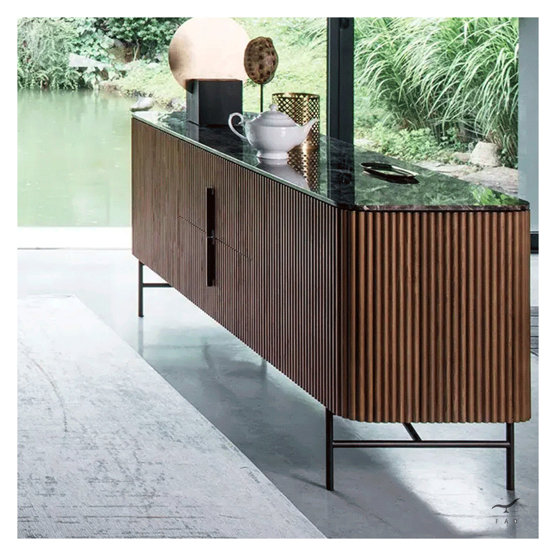 Elegant JIRO Sideboard | Veneered Plywood with Metal Base | Stoneware or Marble Top