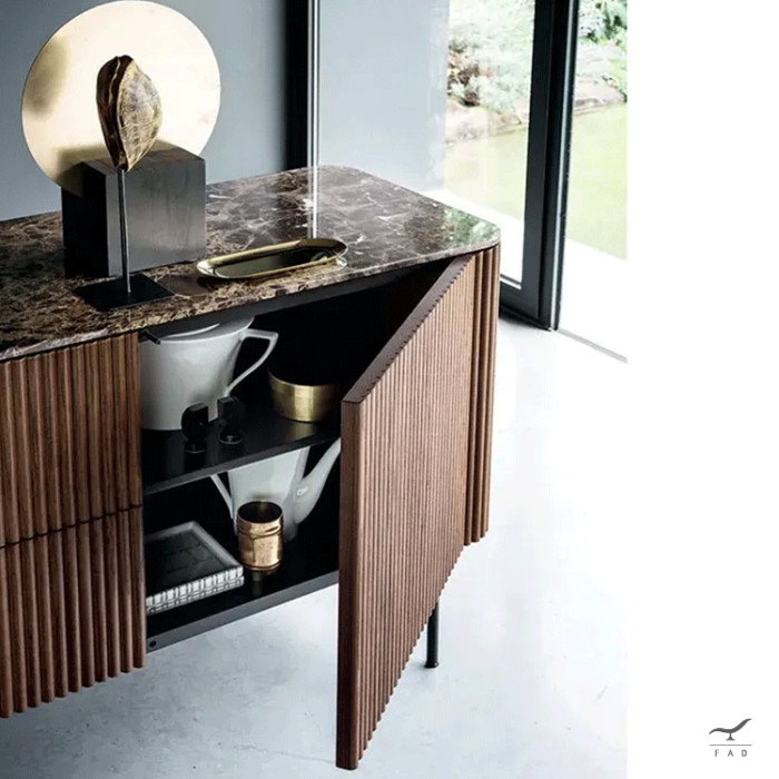 Elegant JIRO Sideboard | Veneered Plywood with Metal Base | Stoneware or Marble Top