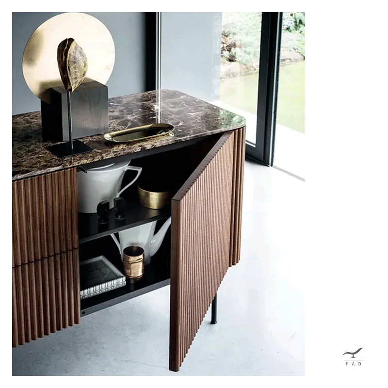 Elegant JIRO Sideboard | Veneered Plywood with Metal Base | Stoneware or Marble Top