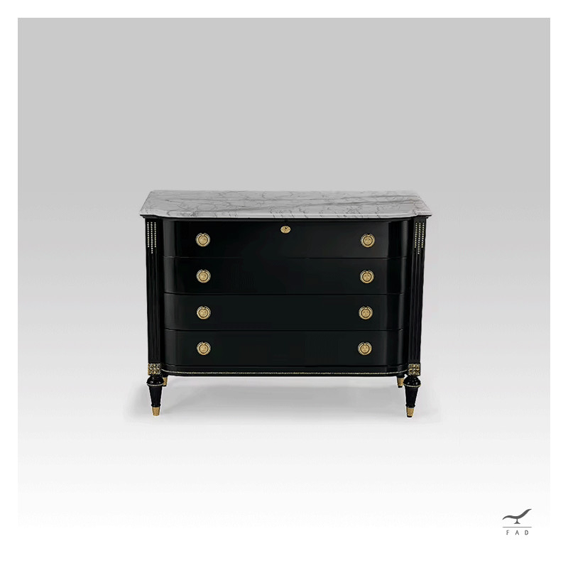 Luxury Louis XVI Style Sideboard with Gilded Bronzes and White Marble Top