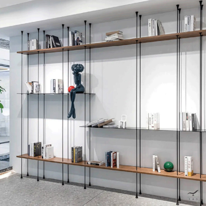 Modern and Elegant TUBE Bookcase with Steel Tubing and Wooden Shelves