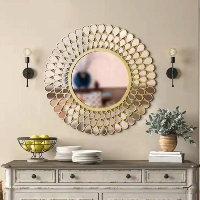 Luxury Gold Mirror with Steel Structure for Home, Hotel Rooms, and Offices