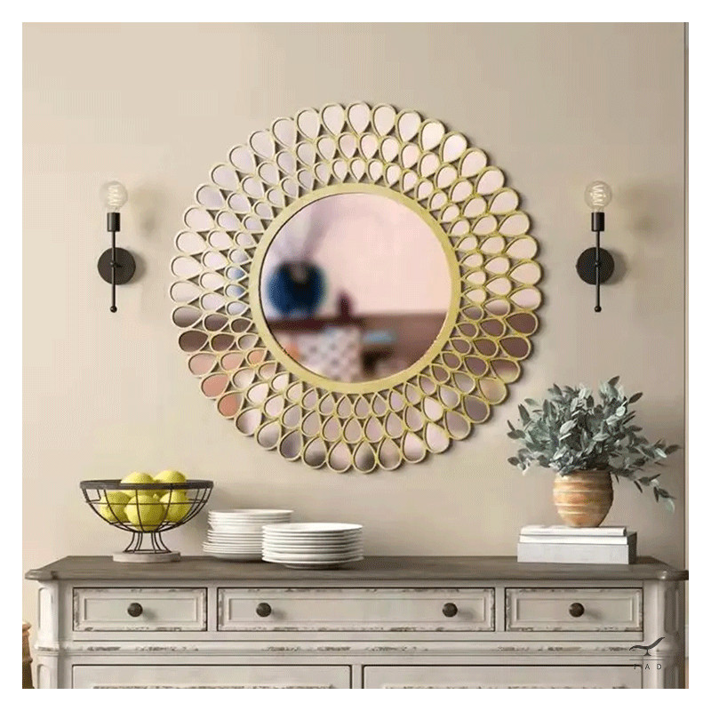 Luxury Gold Mirror with Steel Structure for Home, Hotel Rooms, and Offices