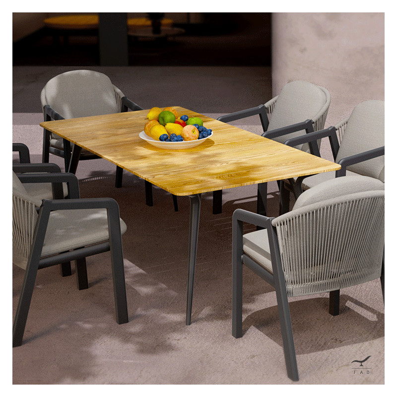 FIROS Outdoor Table with Painted Aluminum Structure and Teak Top | Luxury Exteriors