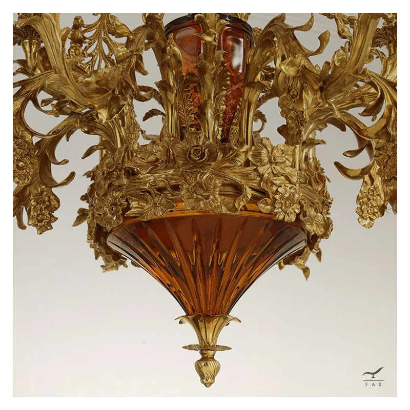 Luxury French Style Baroque Chandelier in Gold Painted Brass | 14 Lights