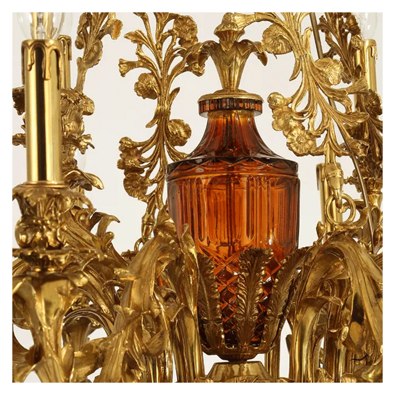 Luxury French Style Baroque Chandelier in Gold Painted Brass | 14 Lights