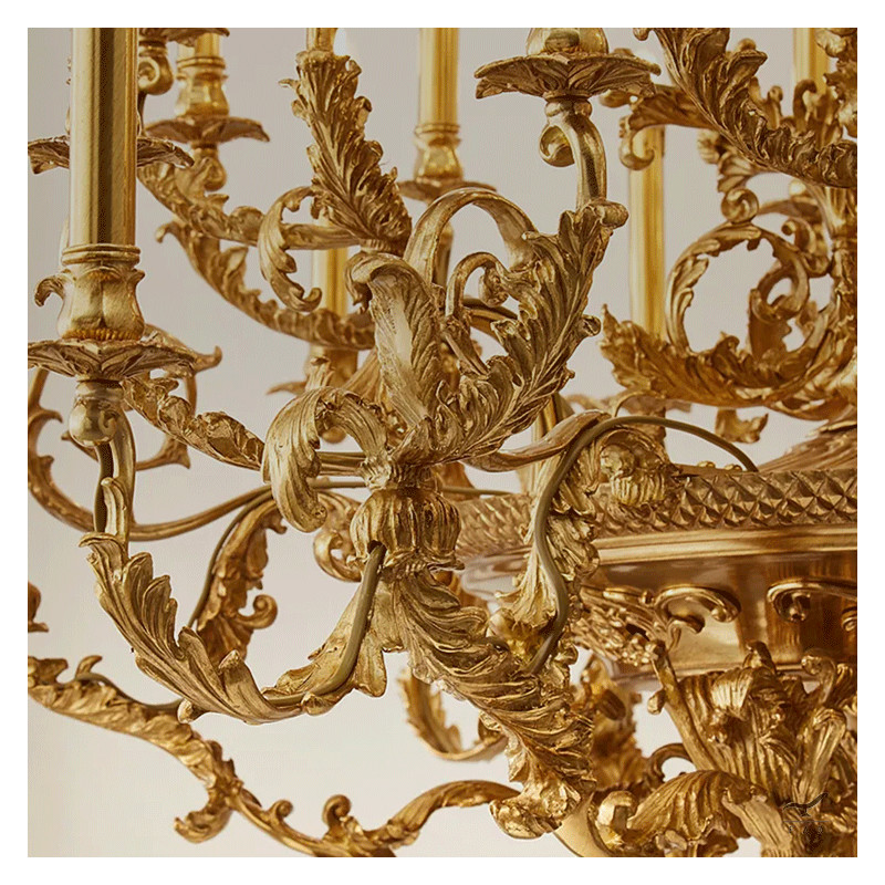 Luxury French Style Baroque Chandelier in Gold Painted Brass | 14 Lights