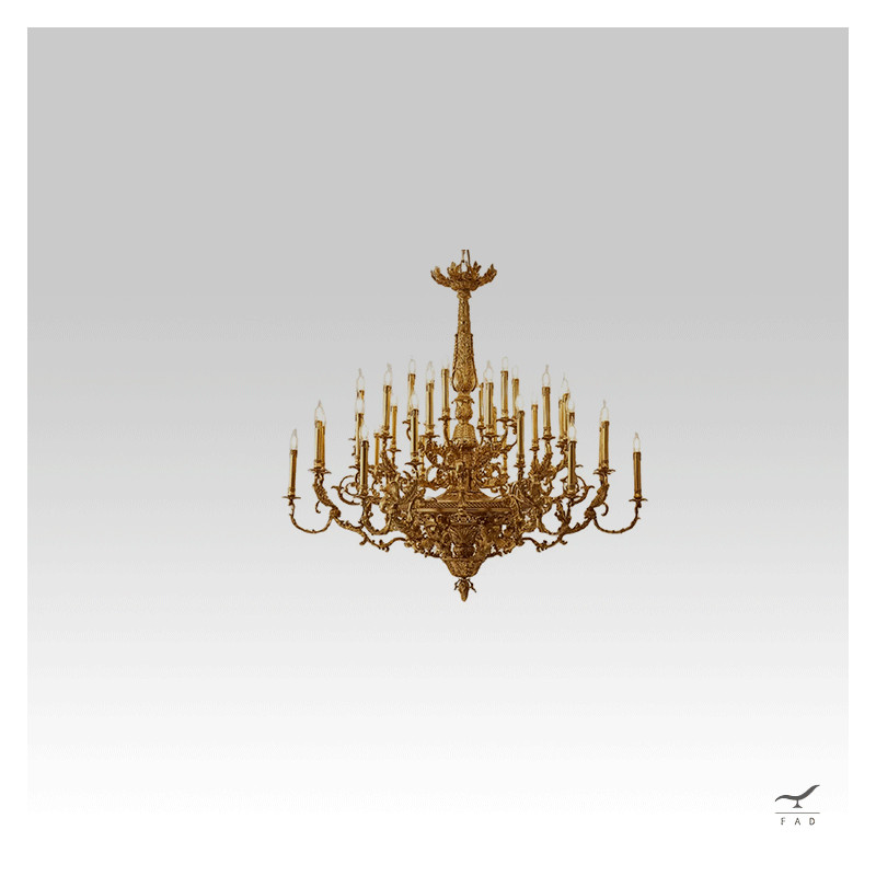 Luxury French Style Baroque Chandelier in Gold Painted Brass | 14 Lights