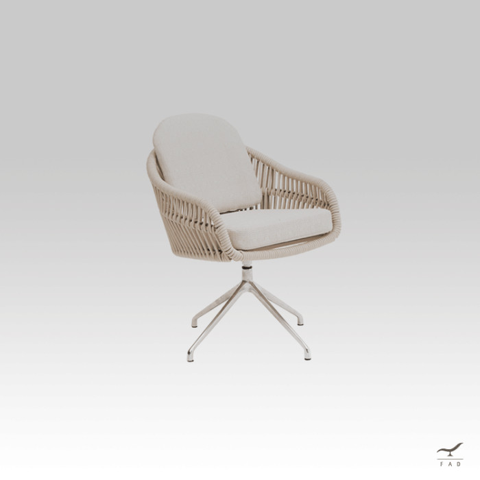 ASTOR Chair with Four-Star Base - Swivel Aluminum Seat with Rope Armrests and Backrest