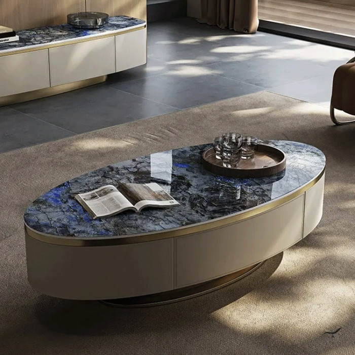 SETU Oval Coffee Table with Ceramic Top and Leather Cover | Elegant Furniture Design