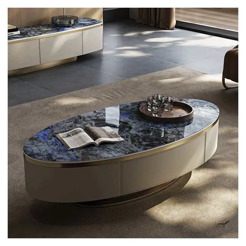 SETU Oval Coffee Table with Ceramic Top and Leather Cover | Elegant Furniture Design