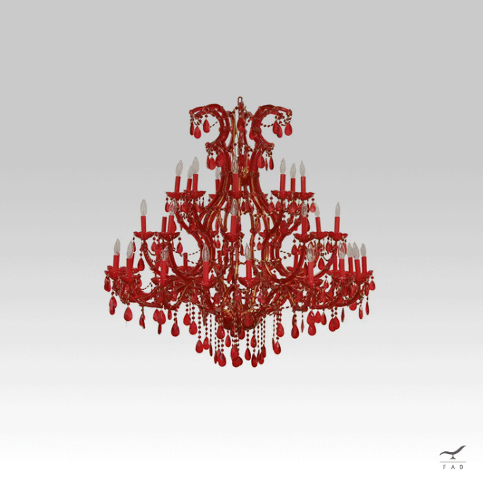 Lampadario Barocco Rosso con Cristalli - Design di Lusso per Hotel e Case Antiche