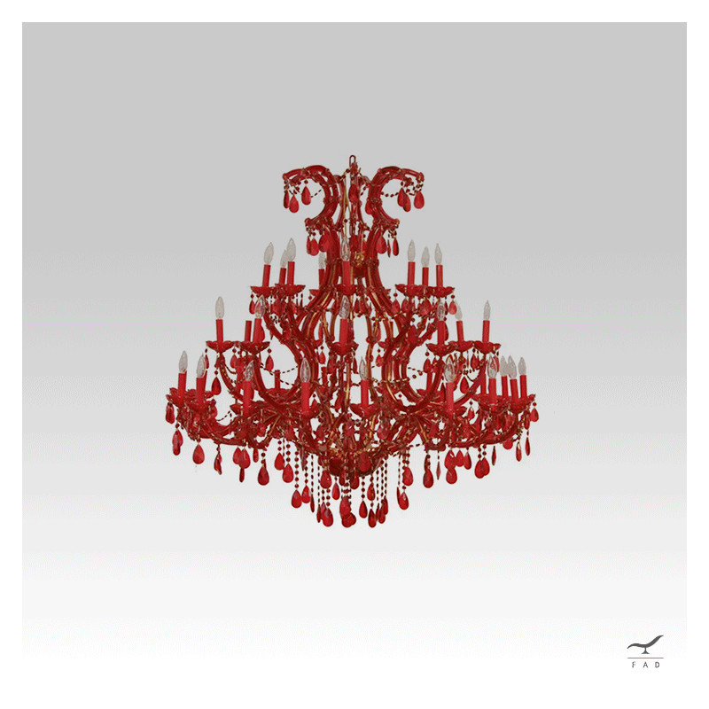 Lampadario Barocco Rosso con Cristalli - Design di Lusso per Hotel e Case Antiche