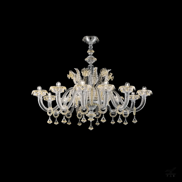 Luxury Murano Glass Style Chandelier with Neutral Color | 12-Light Chandelier