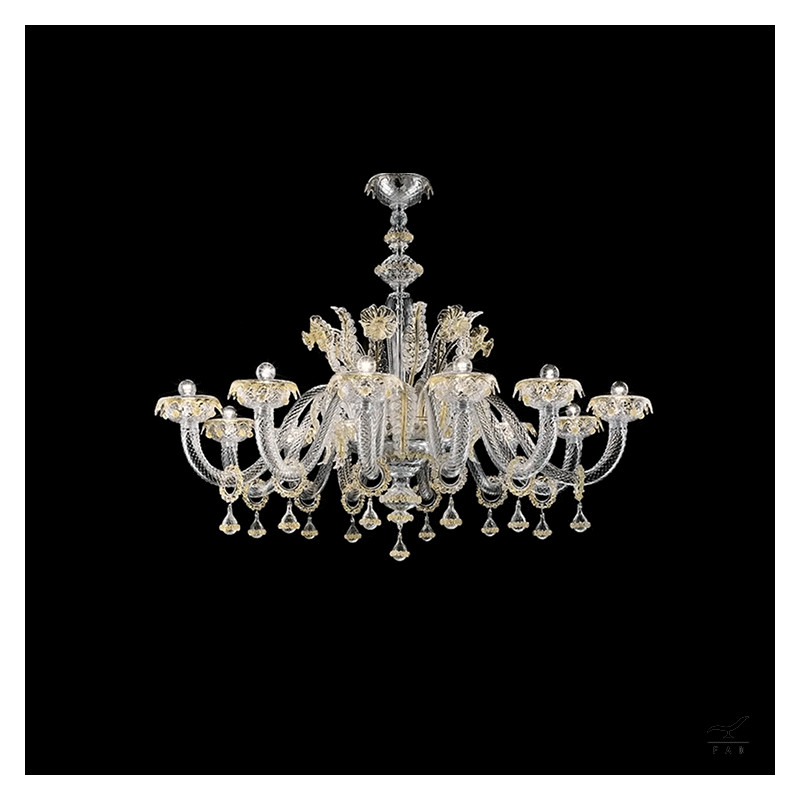 Luxury Murano Glass Style Chandelier with Neutral Color | 12-Light Chandelier