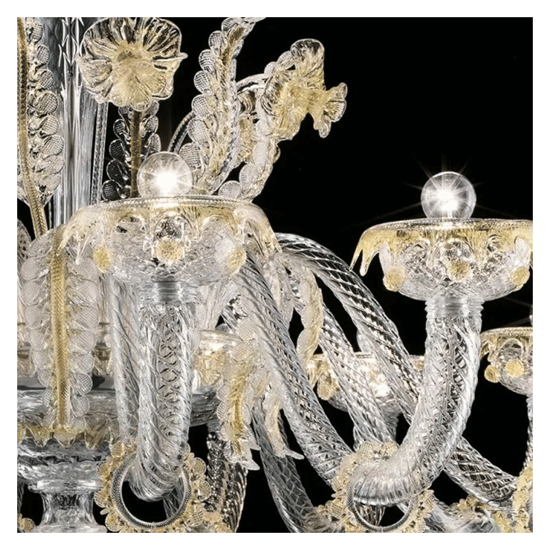 Luxury Murano Glass Style Chandelier with Neutral Color | 12-Light Chandelier