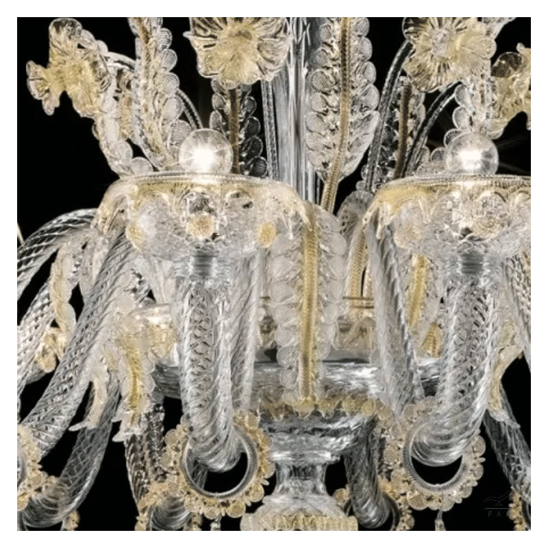 Luxury Murano Glass Style Chandelier with Neutral Color | 12-Light Chandelier