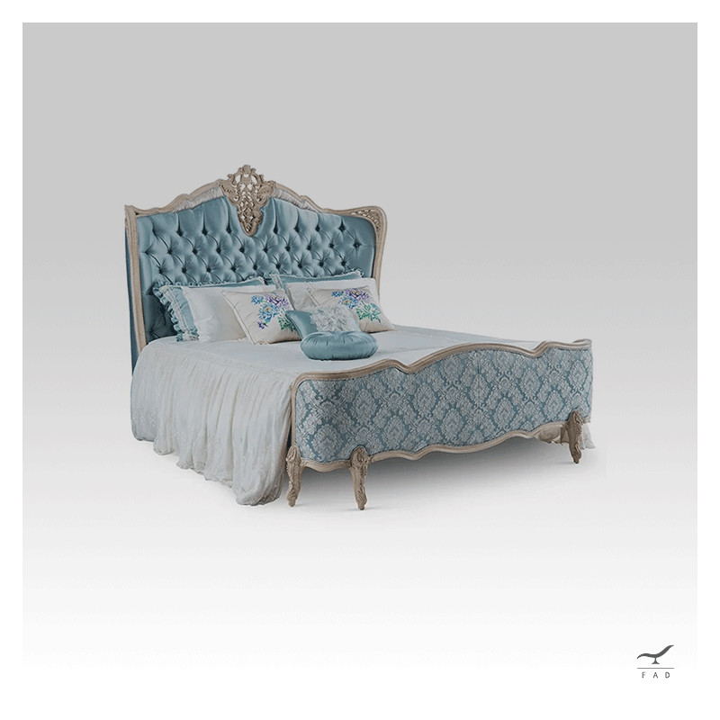 Luxurious Baroque Style Bed | Hand-Carved Solid Wood | Chester Fabric Design