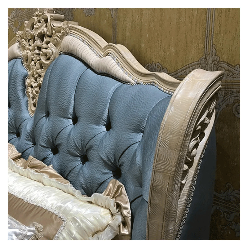 Luxurious Baroque Style Bed | Hand-Carved Solid Wood | Chester Fabric Design