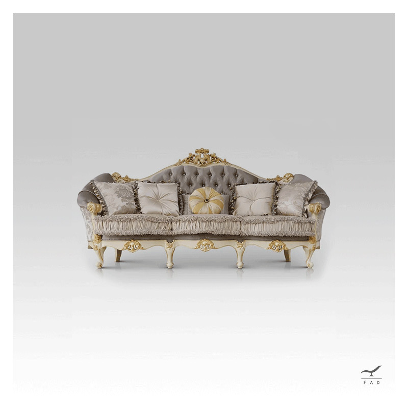 Luxurious Baroque Sofa with Floral and Golden Motifs | Perfect for Luxury Hotels and Villas