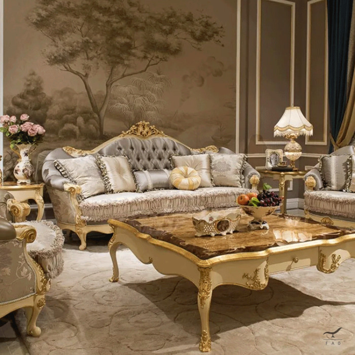 Luxurious Baroque Sofa with Floral and Golden Motifs | Perfect for Luxury Hotels and Villas