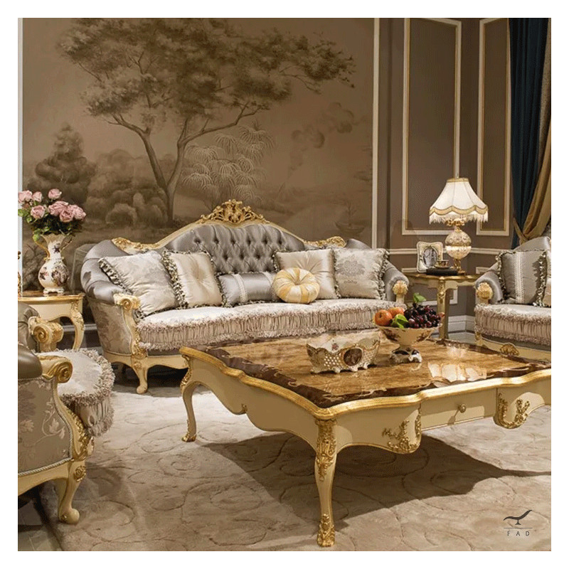 Luxurious Baroque Sofa with Floral and Golden Motifs | Perfect for Luxury Hotels and Villas