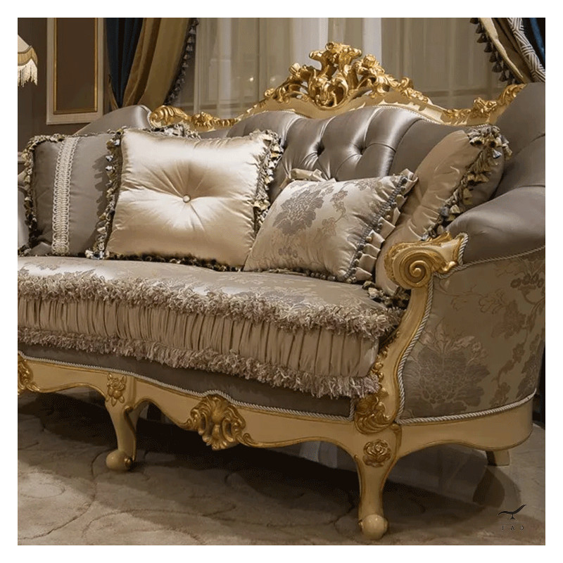 Luxurious Baroque Sofa with Floral and Golden Motifs | Perfect for Luxury Hotels and Villas