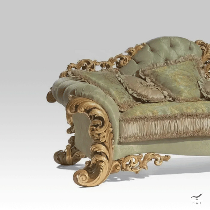 Luxurious Baroque Sofa with Intricate Carvings and Gilded Solid Wood Structure