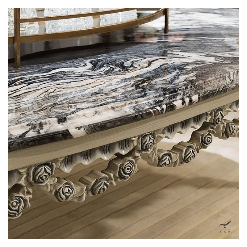 Luxury Baroque Solid Wood Coffee Table with Marble Top | Exquisite Design