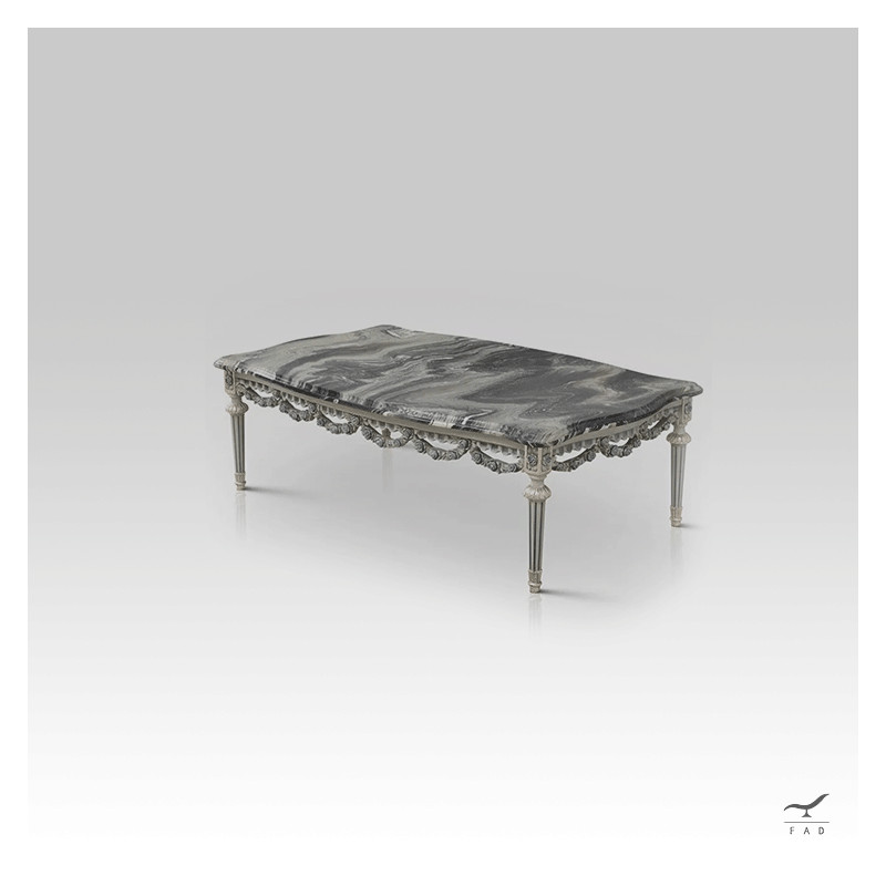 Luxury Baroque Solid Wood Coffee Table with Marble Top | Exquisite Design