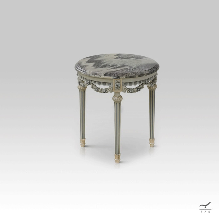 Louis XVI Style Round Coffee Table - Painted and Gilded Solid Wood