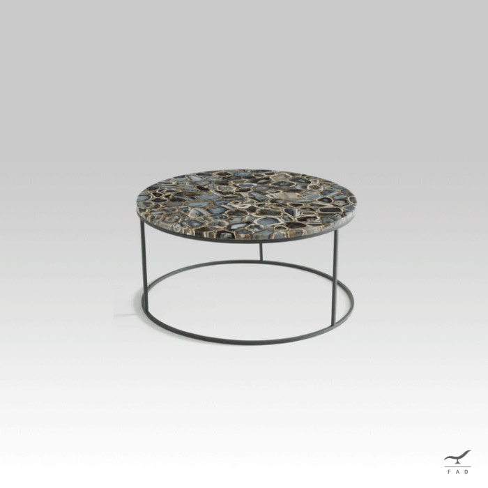 GARUDA Round Coffee Table with Painted Metal Base and Marble Top