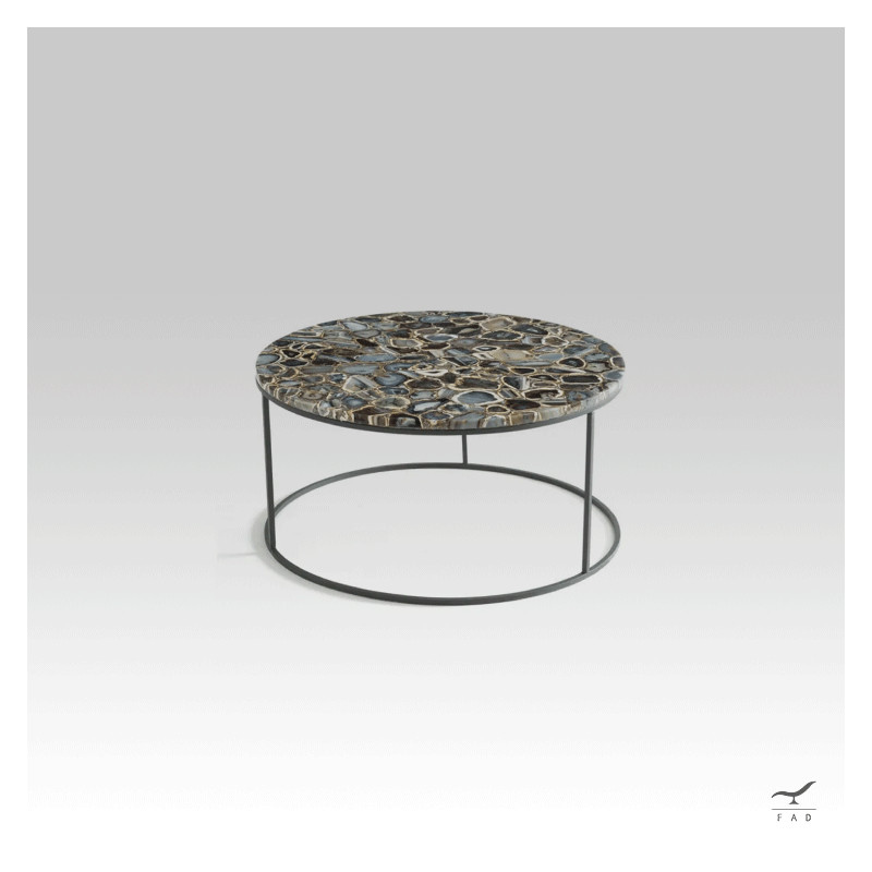 GARUDA Round Coffee Table with Painted Metal Base and Marble Top