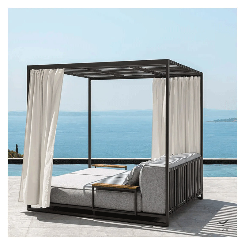 Luxurious FARS Sunbed with Teak Side Tables for Outdoor Relaxation