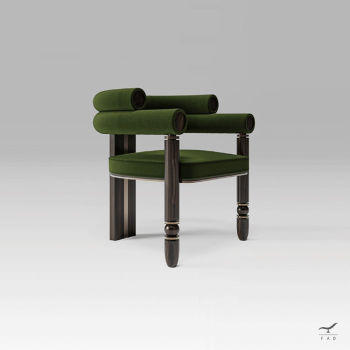 Luxury ADAM Chair for Designer Homes | Elegant Dining Chair with Brass & Wood Legs