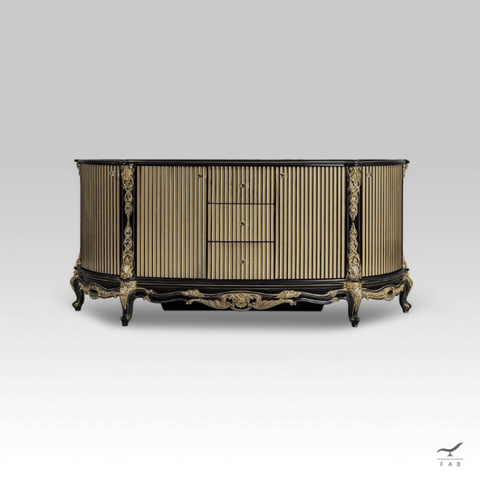 Credenza Baroque in Legno Massello Dorato | Ideale per Sale da Pranzo e Ambienti di Lusso