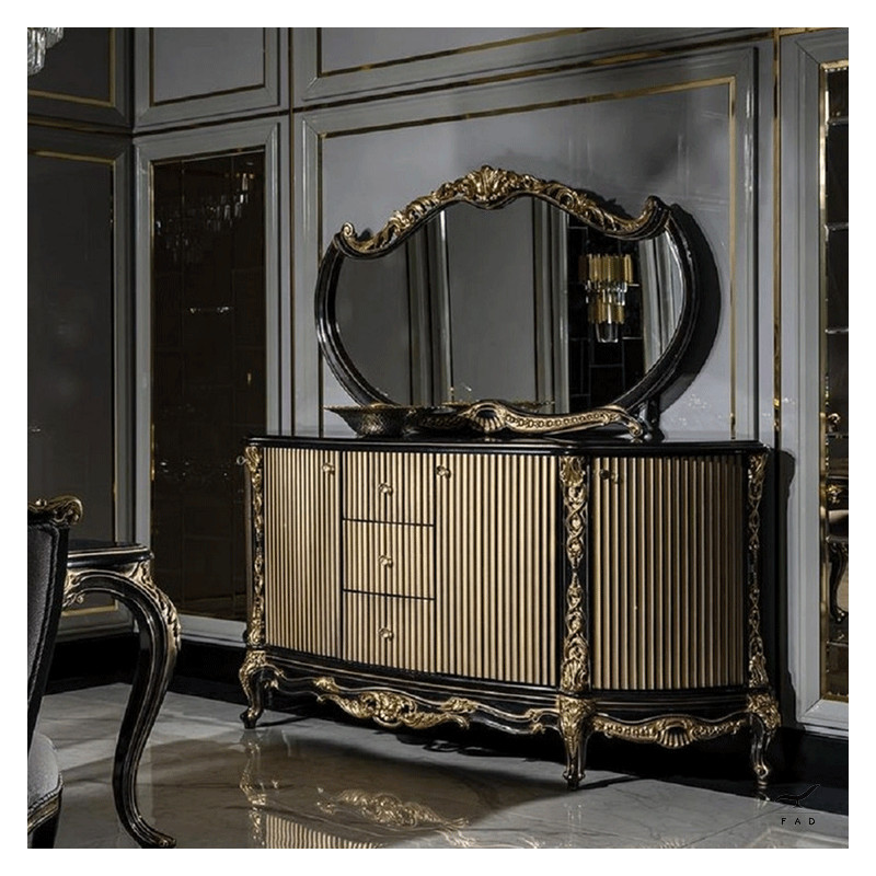 Gilded and Lacquered Solid Wood Sideboard | Baroque Design | Luxury Furniture