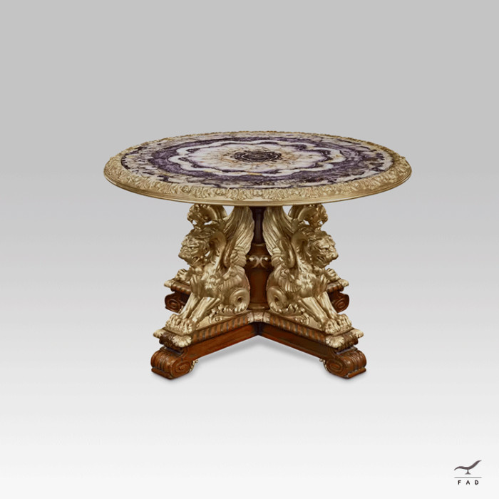 Luxury Carved Wooden Table with Marble Top | Fine Wood Furniture