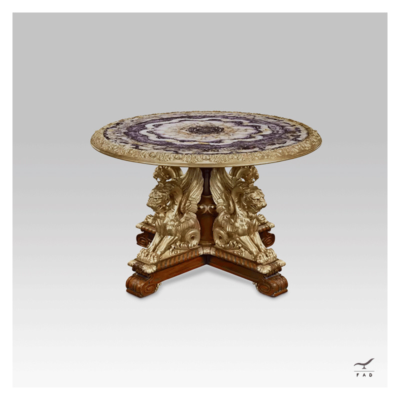 Luxury Carved Wooden Table with Marble Top | Fine Wood Furniture