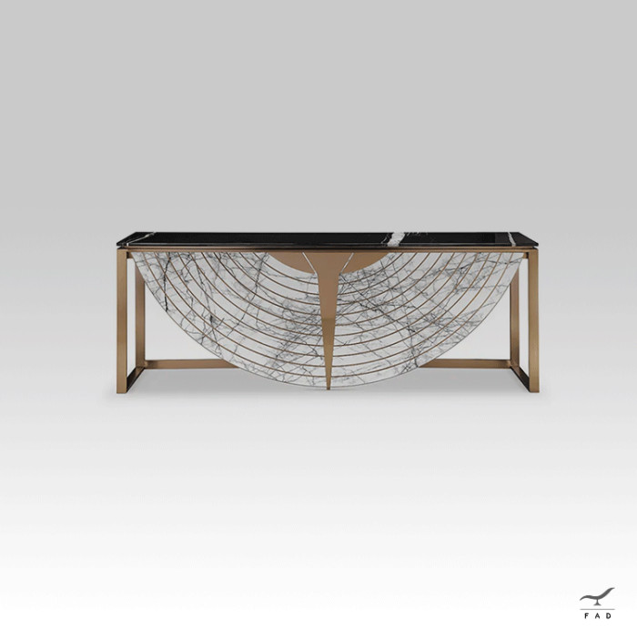 PERSEO Designer Console with Marble Top and Painted Brass Base | Elegant & Trendy