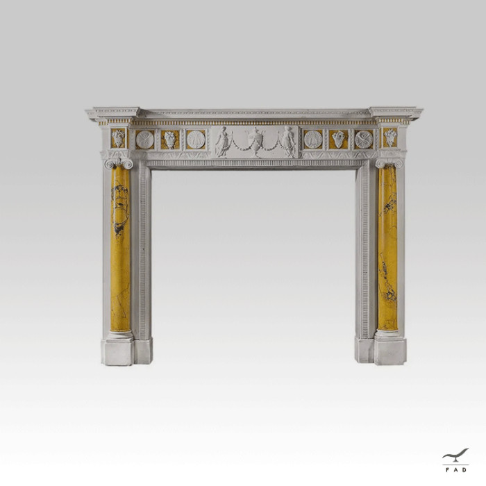 Luxury Marble Fireplace with Columns and Sculpture - Elegant and Sophisticated Masterpiece