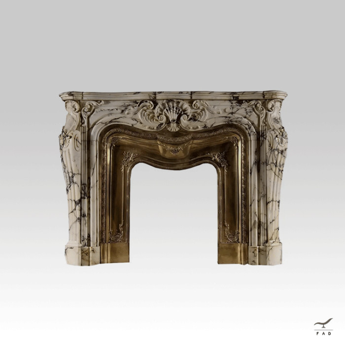 Luxury Marble Fireplace with Baroque Scrolls - Prestige and Elegance