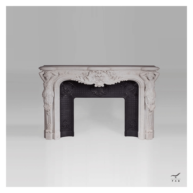 Luxury Marble Fireplace for Prestigious Environments | Elegant Cast Iron Stove