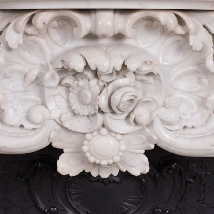 Luxury Marble Fireplace for Prestigious Environments | Elegant Cast Iron Stove
